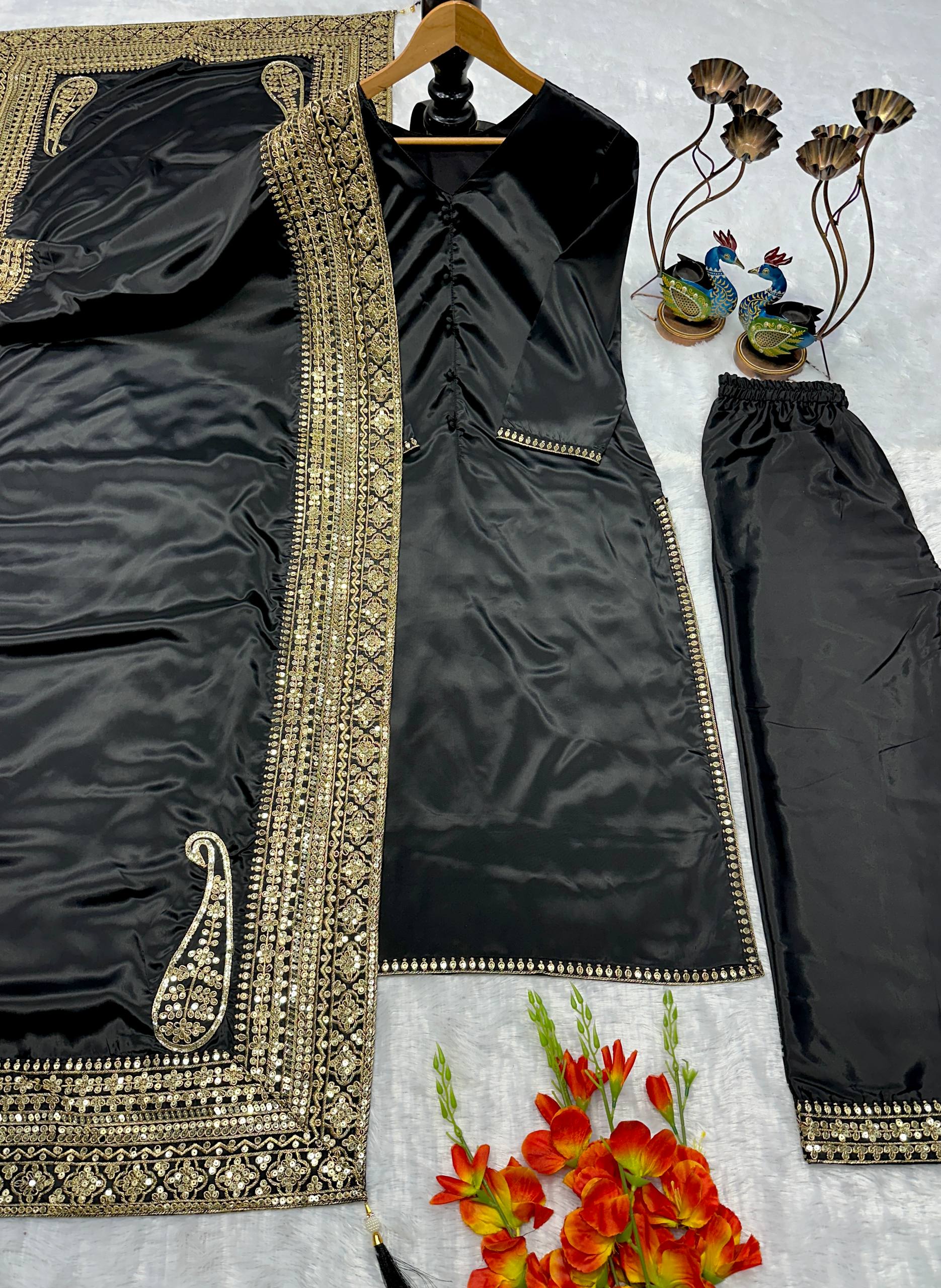 Regal Black & Bronze Embroidered Silhouette